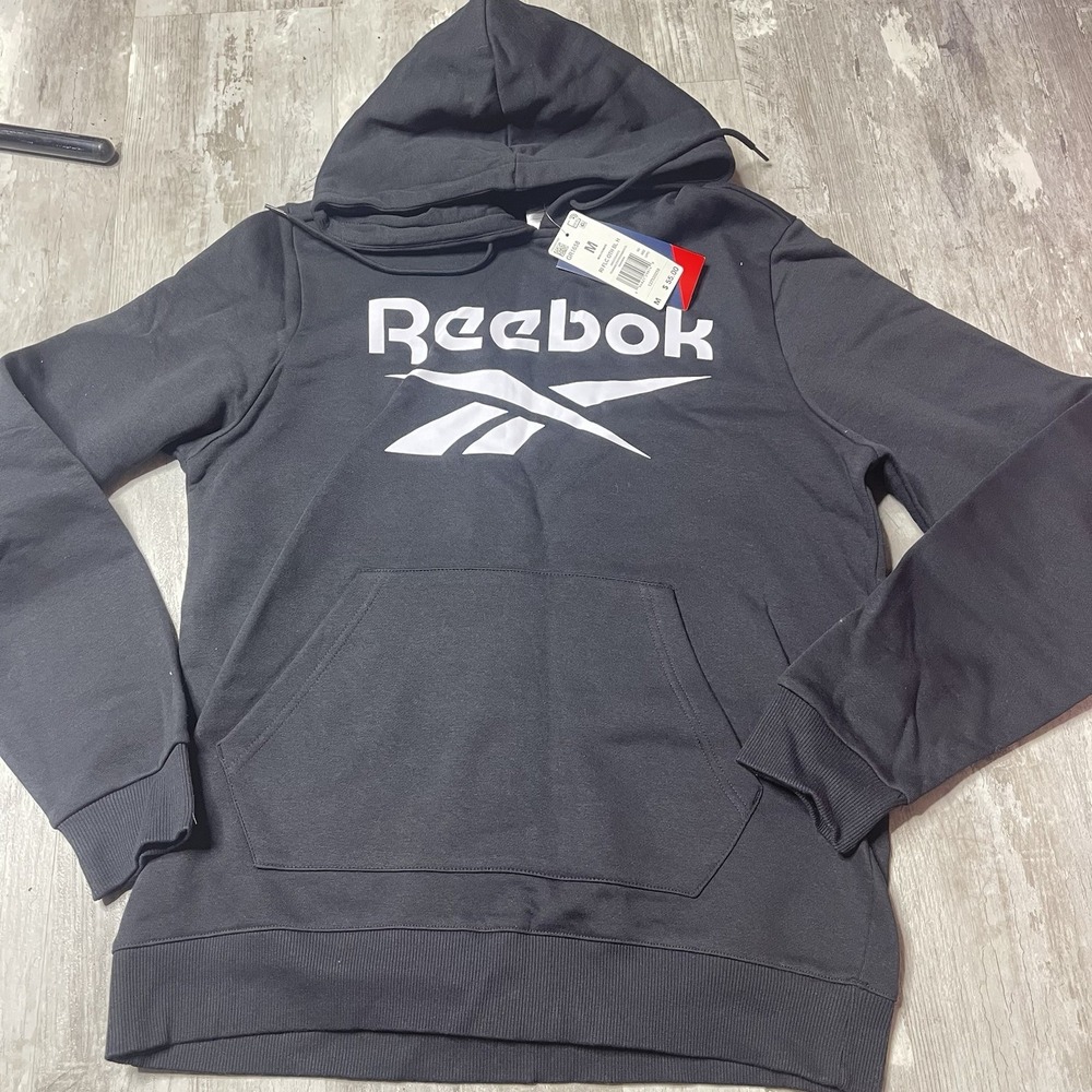 Reebok Men's Identity Fleece Stacked Logo Pullover Sports Hoodie M Black L-30